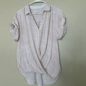 Isabella Sinclair Twist Front Top Medium Pink Anthropologie Windowpane Plaid